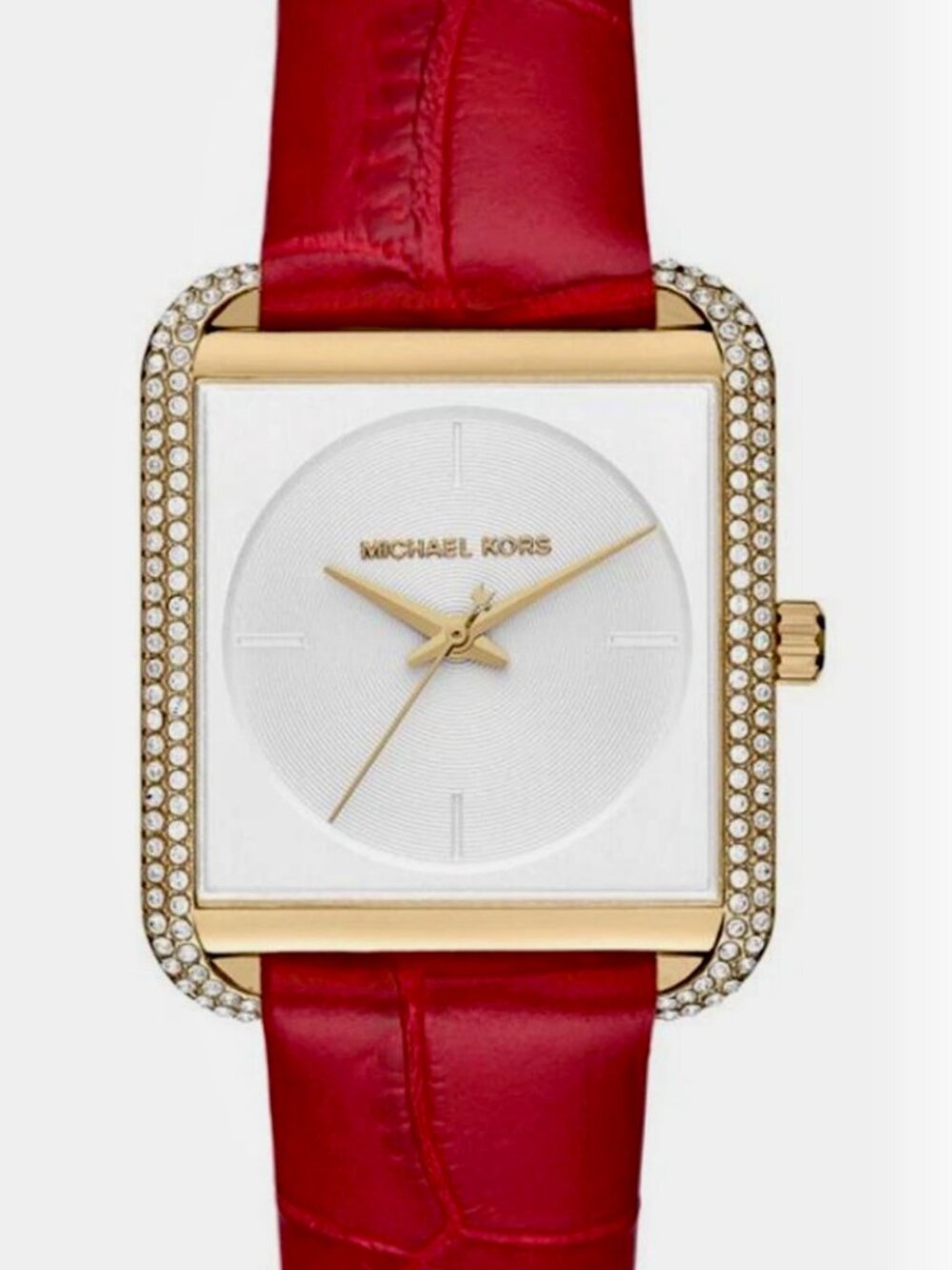Michael Kors, LAKE Leather MK2623, Red Croc, Women's Watch, Gold Pave Crystals